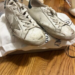 Golden Goose White and Green Sneakers